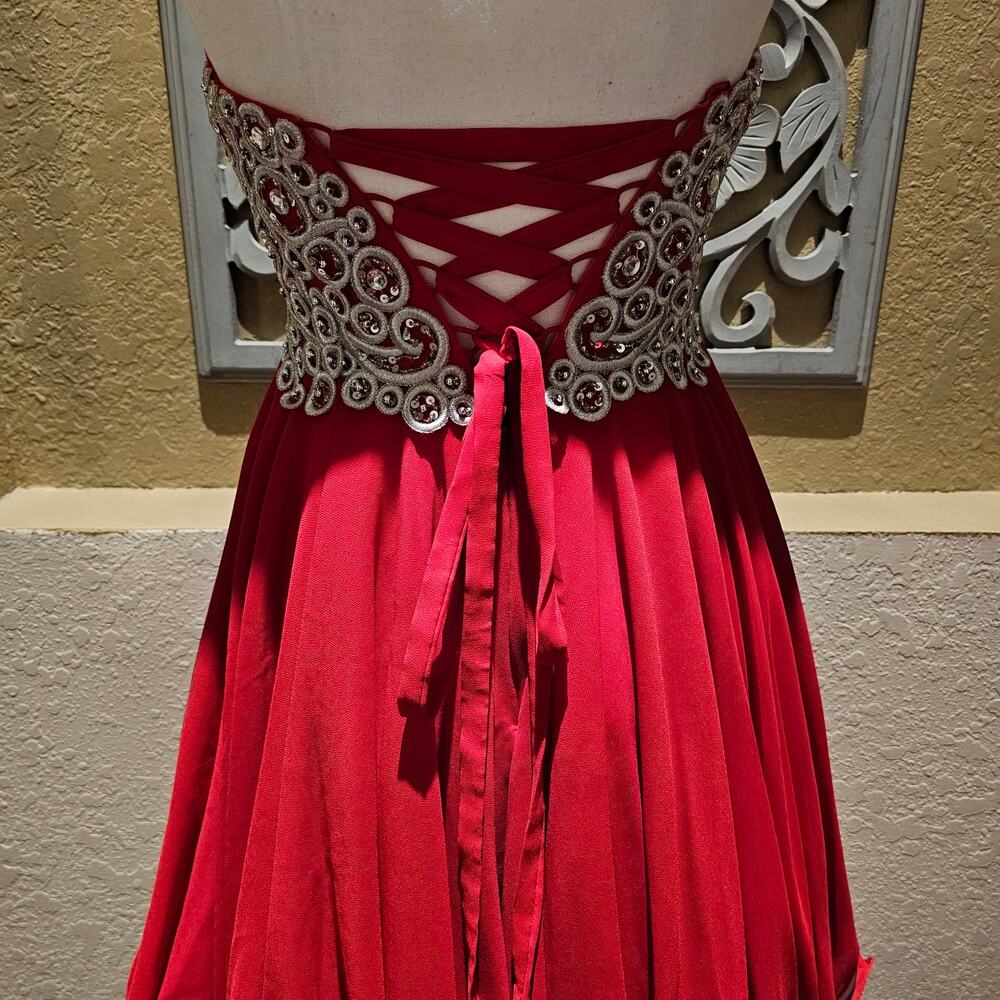 Fiesta Beaded Strapless Holiday Party Dress XS Chiffon Mini Corset Back Sparkle - Picture 10 of 10